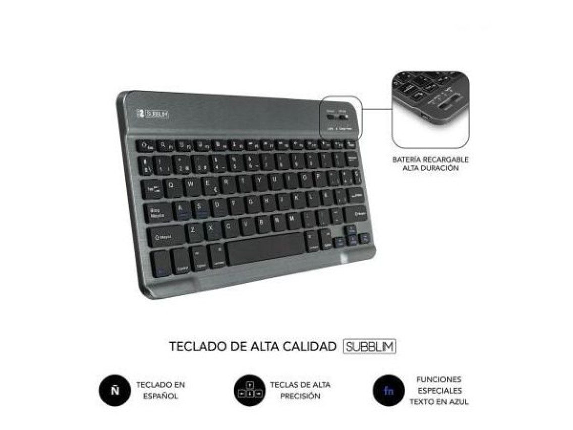 Capa para teclado Bluetooth Subblim Keytab Pro para tablets de 10,1" a 10,8" / Preta