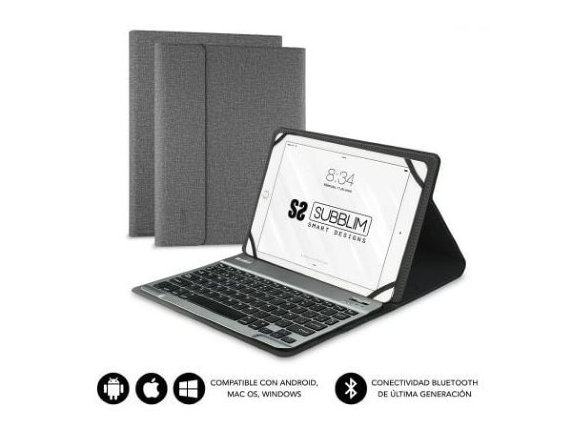 Capa para teclado Bluetooth Subblim Keytab Pro para tablets de 9,6" a 10,8" / Cinza