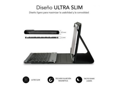 Capa para teclado Bluetooth Subblim Keytab Pro para tablets de 9,6" a 10,8" / Cinza