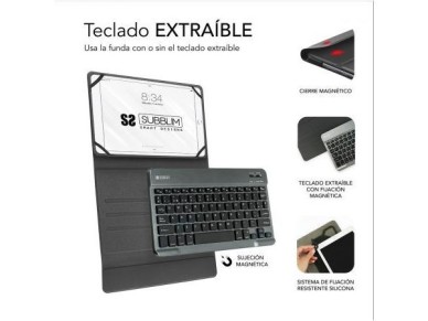 Capa para teclado Bluetooth Subblim Keytab Pro para tablets de 9,6" a 10,8" / Cinza