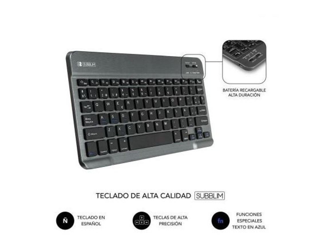 Capa para teclado Bluetooth Subblim Keytab Pro para tablets de 9,6" a 10,8" / Cinza
