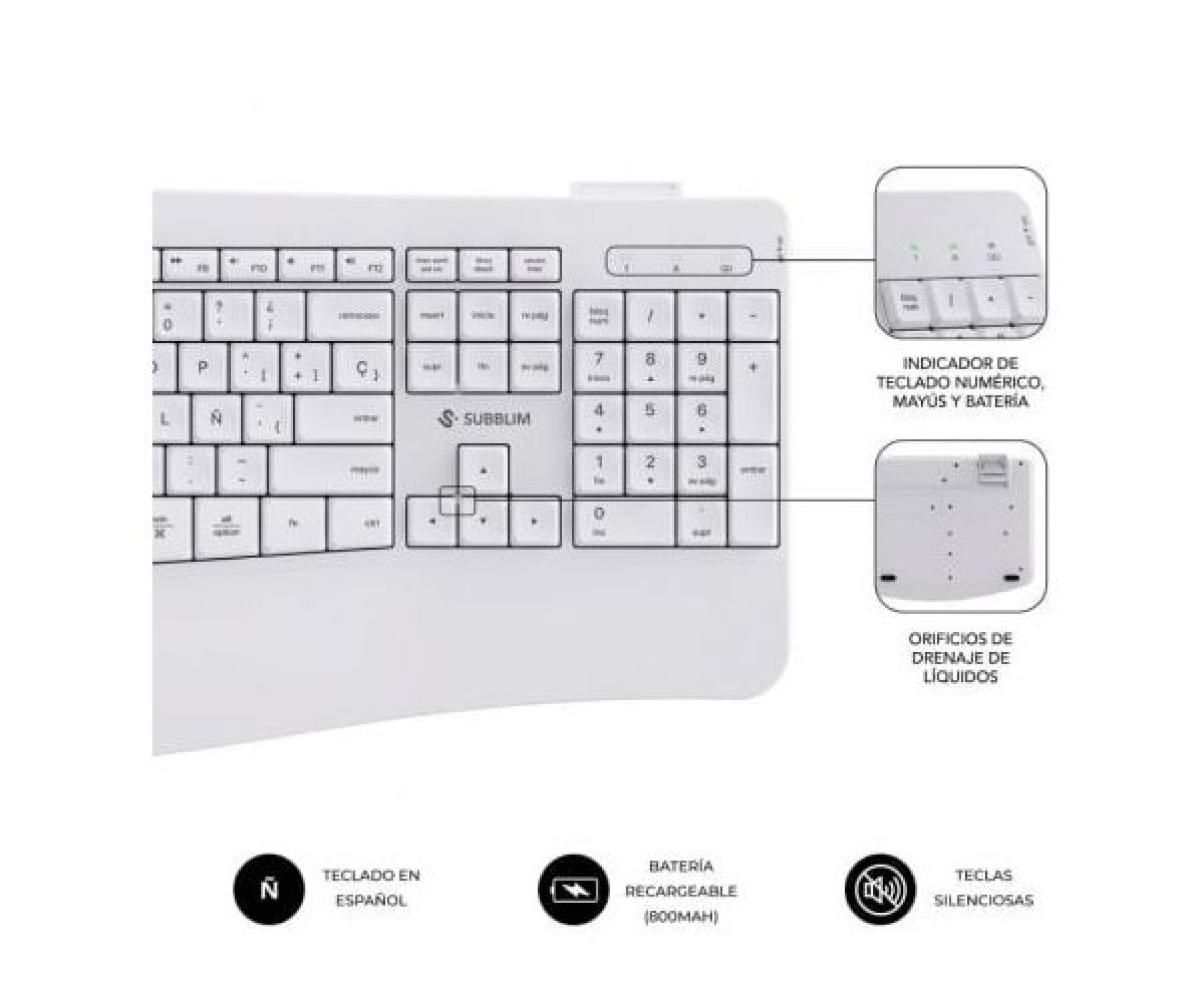 Conjunto de teclado e mouse sem fio Subblim Dual Office Prowave/Branco