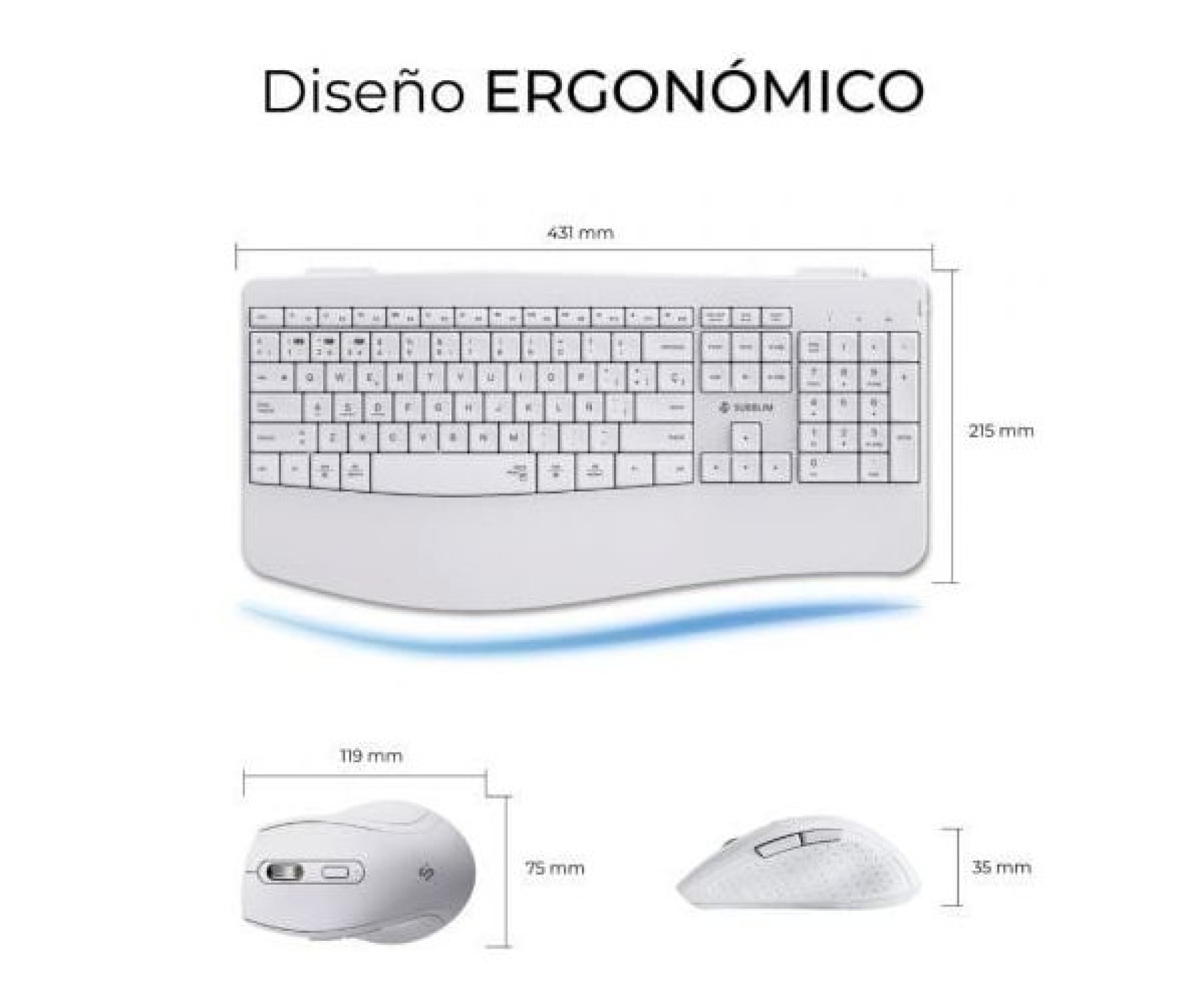 Conjunto de teclado e mouse sem fio Subblim Dual Office Prowave/Branco