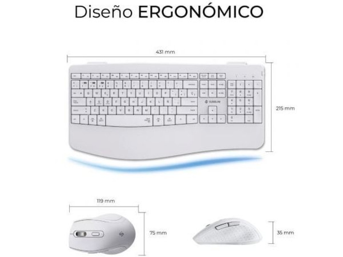 Conjunto de teclado e mouse sem fio Subblim Dual Office Prowave/Branco