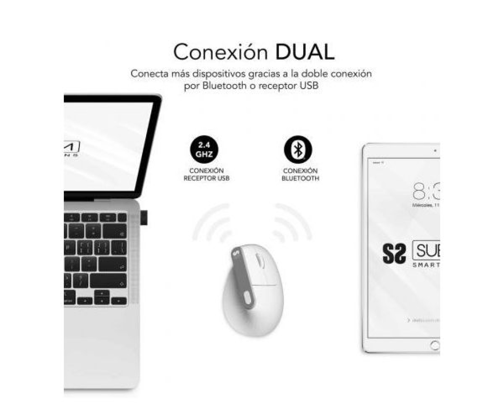 Subblim Nature Vertical Ergo Dual Battery Wireless Bluetooth Vertical Mouse / 2.4GHz / Rechargeable