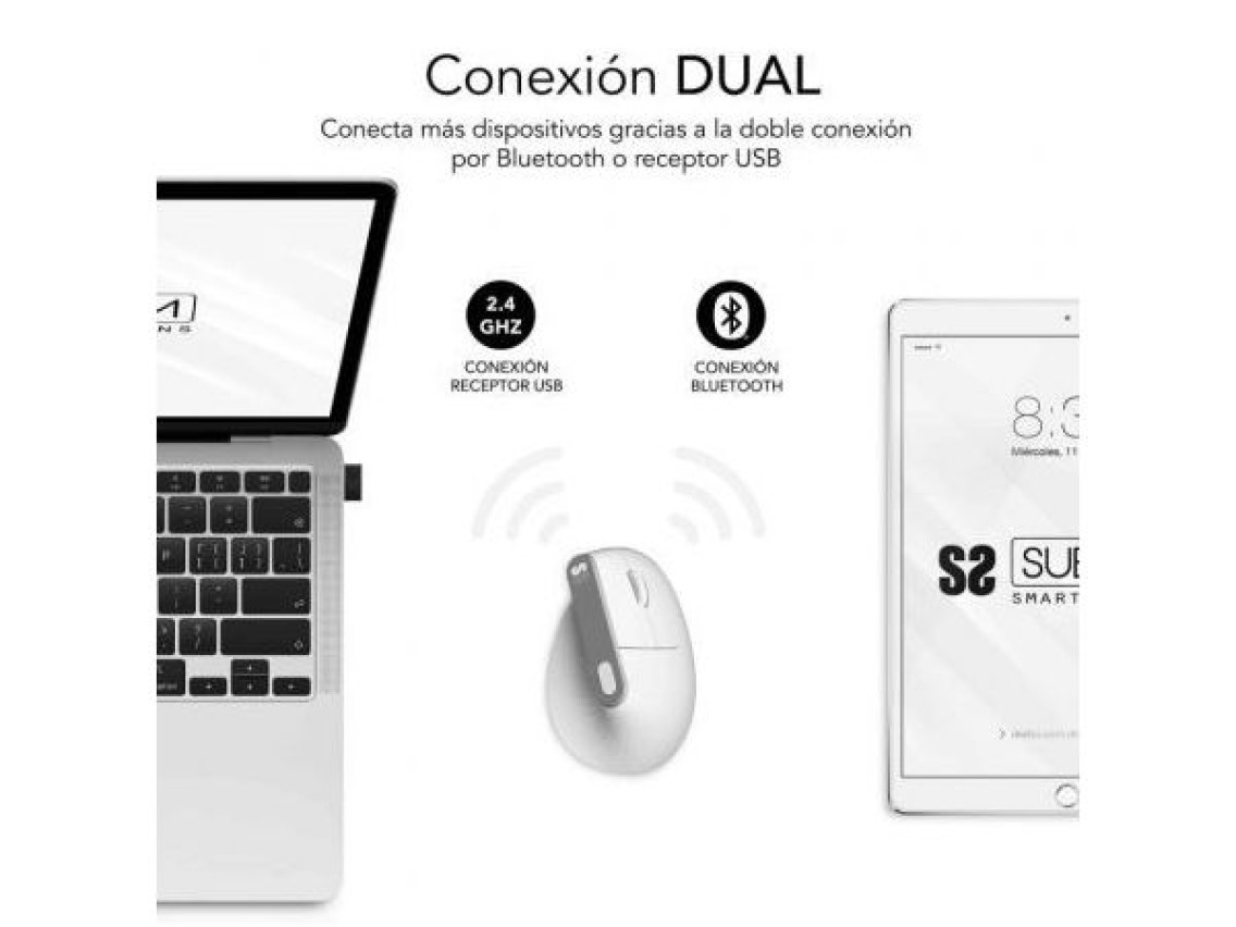 Subblim Nature Vertical Ergo Dual Battery Wireless Bluetooth Vertical Mouse / 2.4GHz / Rechargeable 