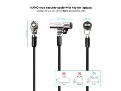 Cabo de seguran�a tipo Nano TooQ TQCLKC0045-G/1,5 m para laptops