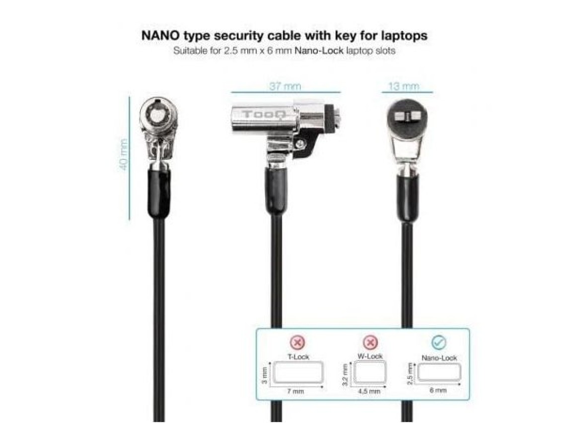 TooQ TQCLKC0045-G/ 1.5m Nano Type Security Cable for Laptops