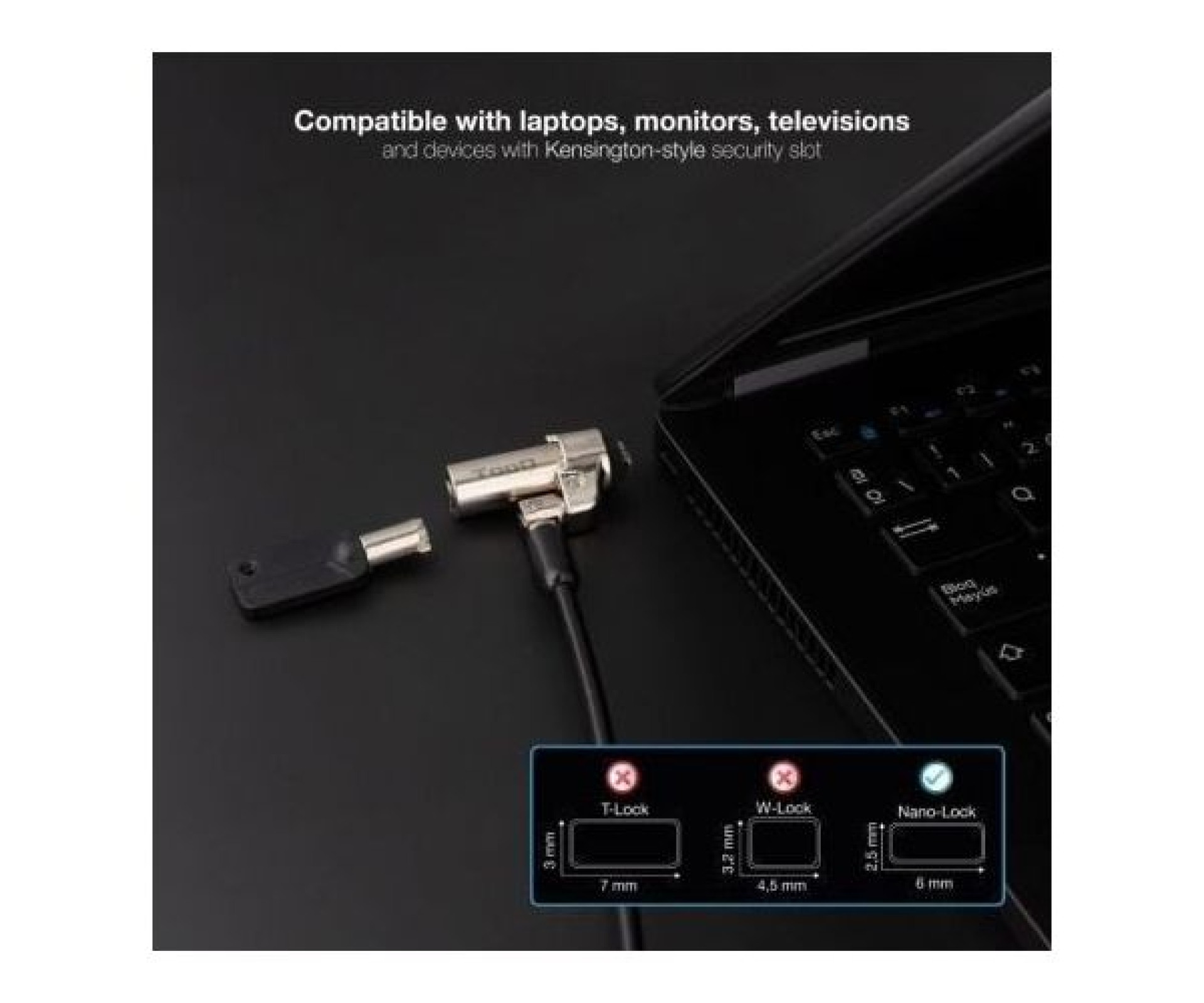 TooQ TQCLKC0045-G/ 1.5m Nano Type Security Cable for Laptops