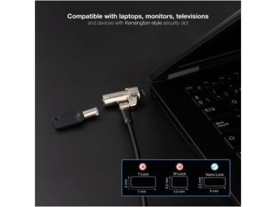 Cabo de seguran�a tipo Nano TooQ TQCLKC0045-G/1,5 m para laptops
