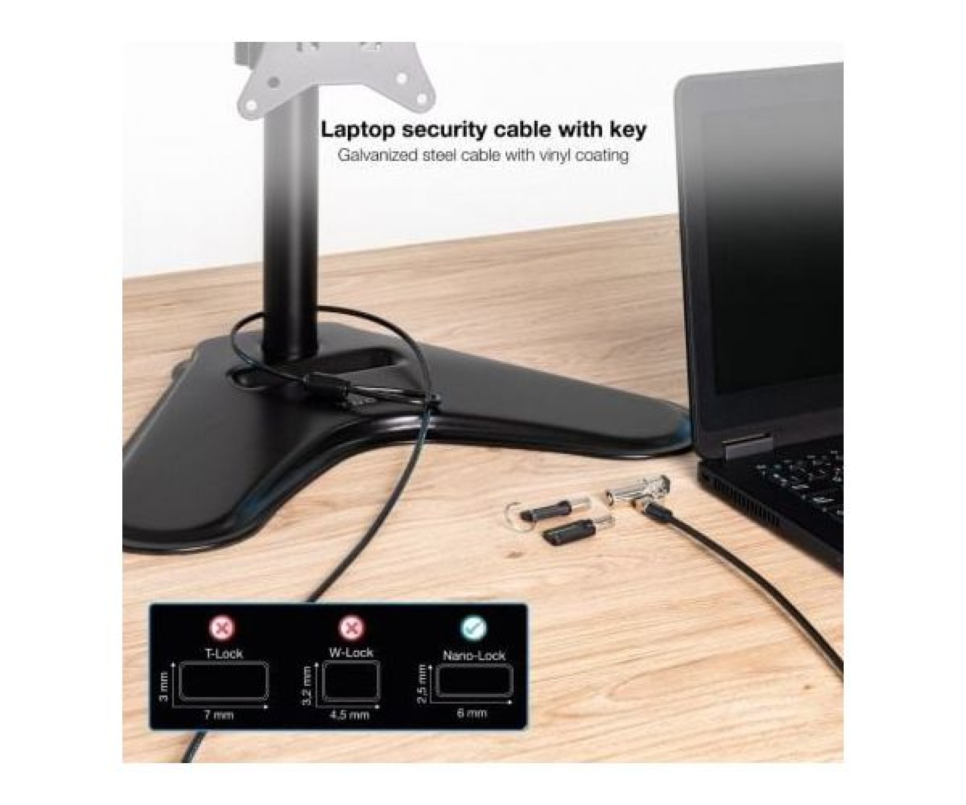TooQ TQCLKC0045-G/ 1.5m Nano Type Security Cable for Laptops