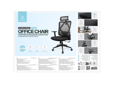 Techancy Black Computer Office Chair MD4901, Fabric Seat, Curved Lumbar Support, 3D Adjustable Angle