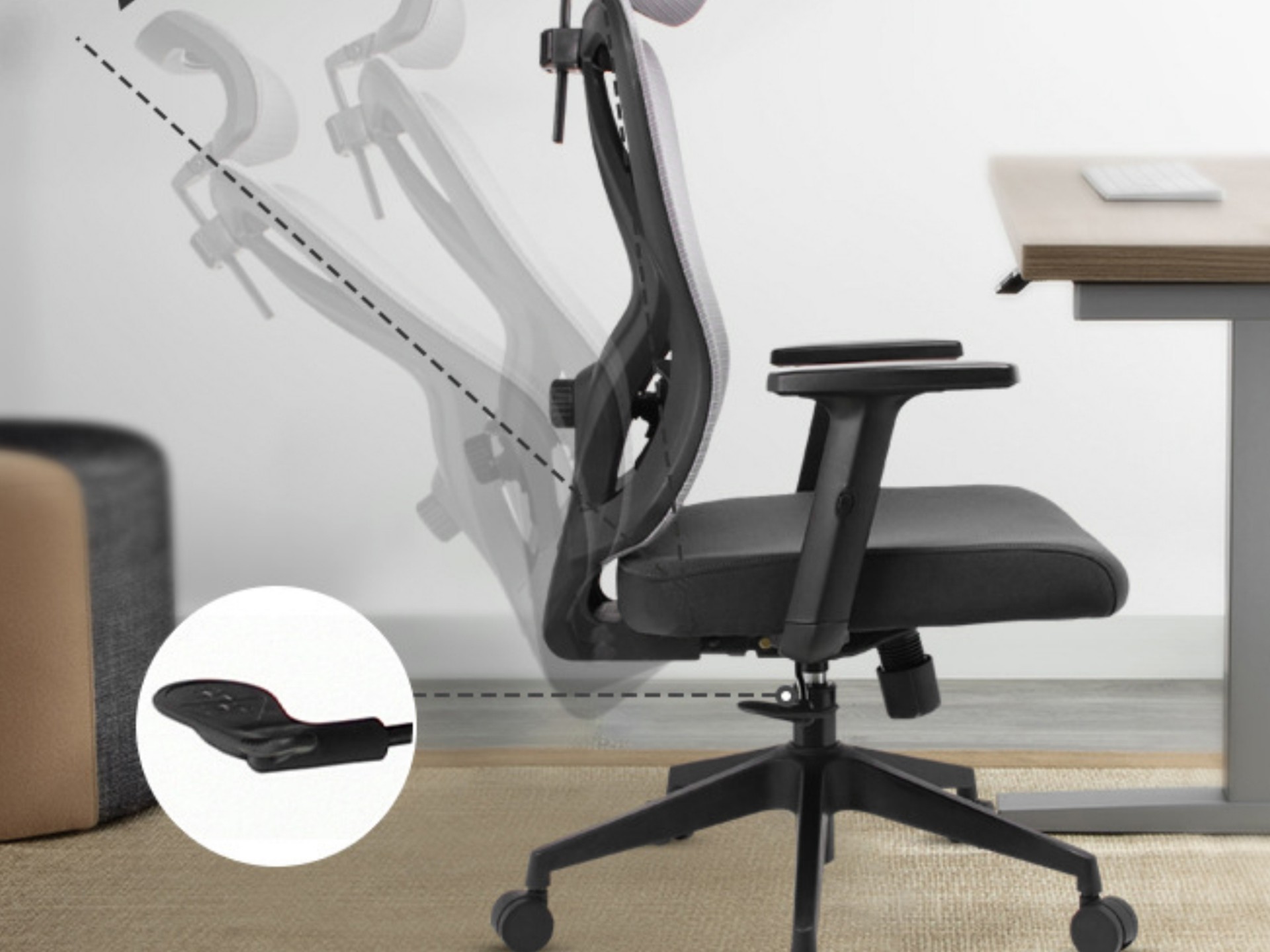 Techancy Black Computer Office Chair MD4901, Fabric Seat, Curved Lumbar Support, 3D Adjustable Angle