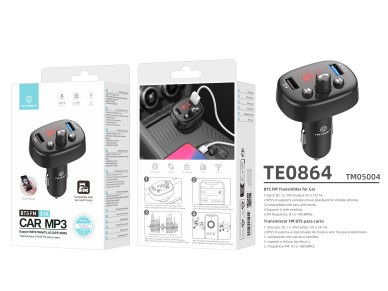 Techancy Transmissor Fm Para Autom�vel Preto TE0864, 3.1a, 2 Portas Usb, Leitor De Mp3, Compat�vel C
