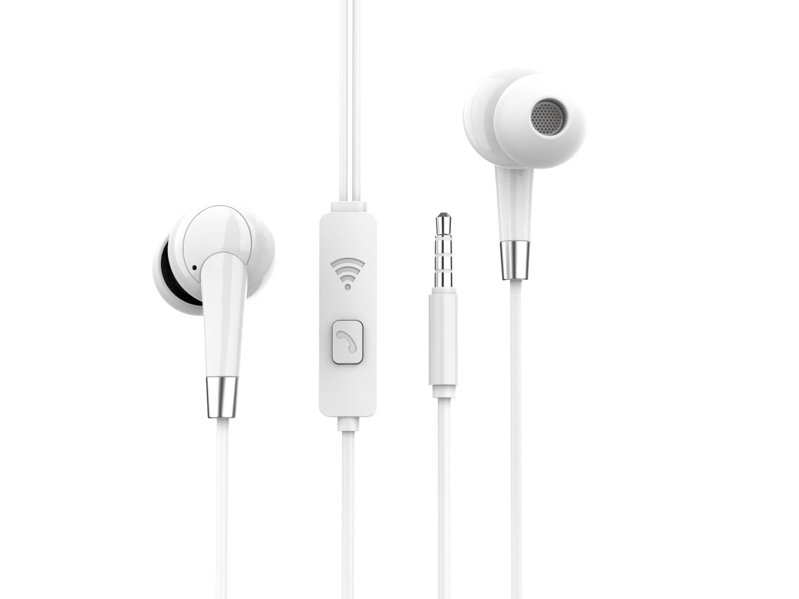 Techancy In-Ear Headphones with White Wires 1.2 M TD8056, 3.5 Mm Jack Compatible with Mobile Phones/