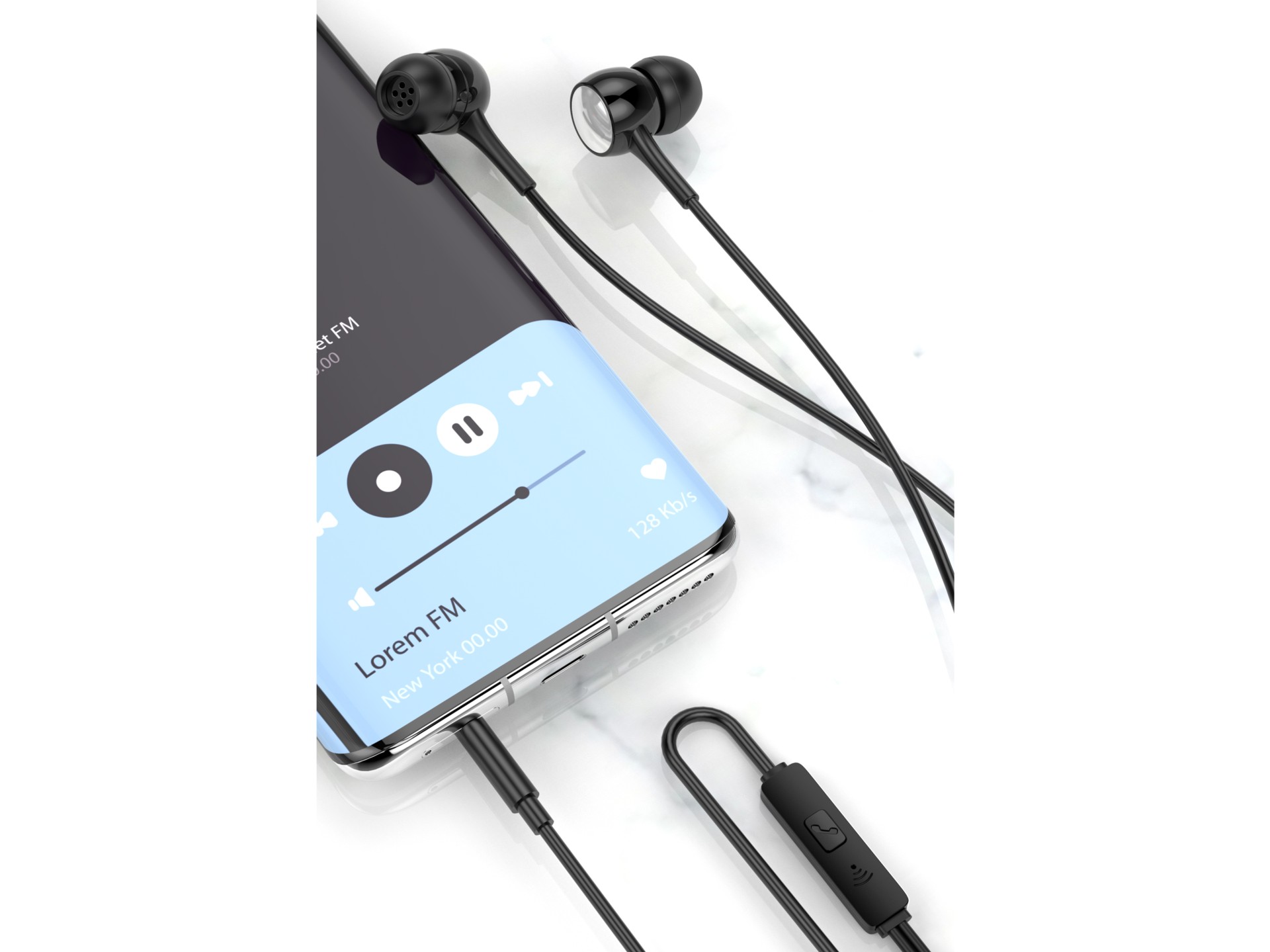 Techancy In-Ear Headphones with Black Wires 1.2m TD8057, 3.5mm Jack Compatible with Mobile Phones/PC