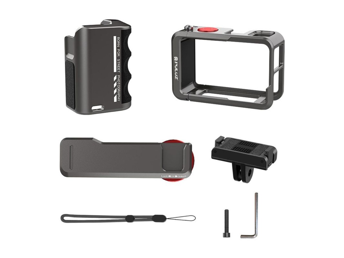 Estojo de proteção metálico com alça Puluz para DJI Osmo Action 5 Pro / Action 4 / Action 3