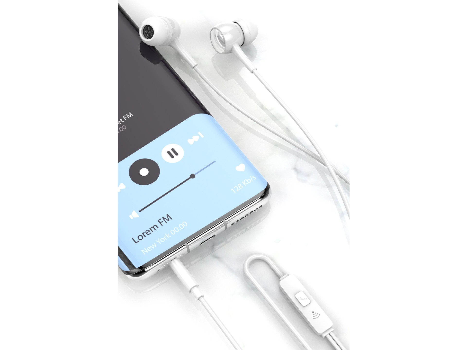 Techancy In-Ear Headphones with White Wires 1.2 M TD8057, 3.5 Mm Jack Compatible with Mobile Phones/