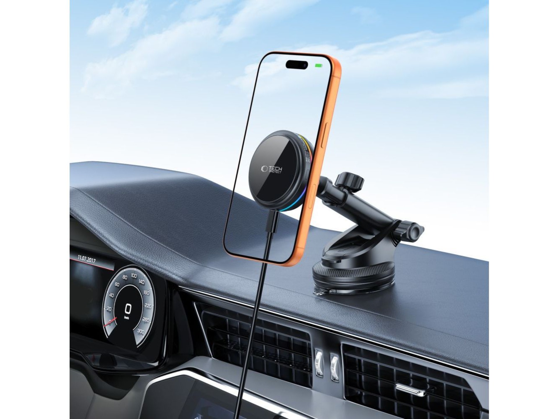 Cargador de coche Tech-Protect V9 MagSafe Qi 2.2 de 25 W - Negro