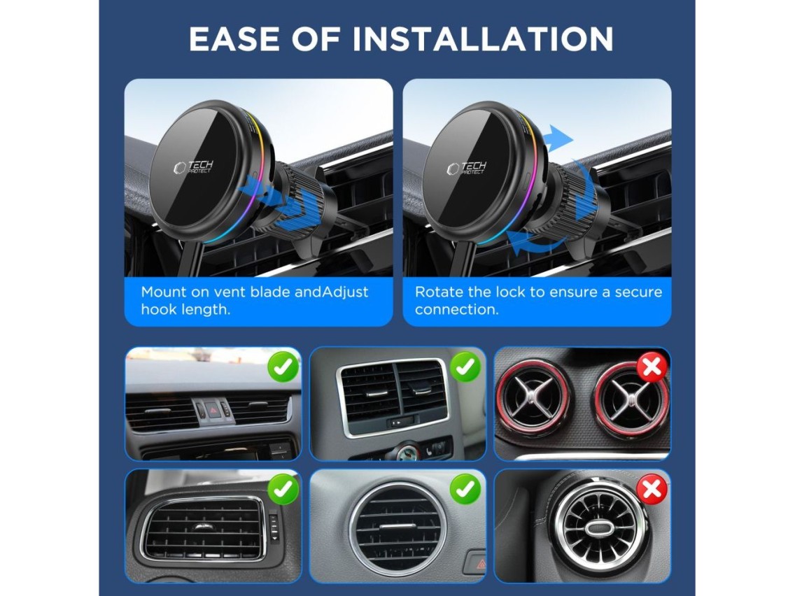 Cargador de coche Tech-Protect V9 MagSafe Qi 2.2 de 25 W - Negro