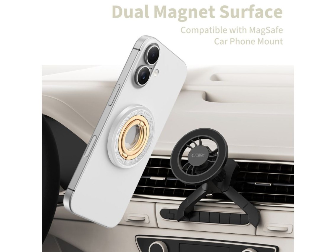 Suporte magnético para celular Tech-Protect MMR700 Lamano MagSafe - Cinza e Dourado