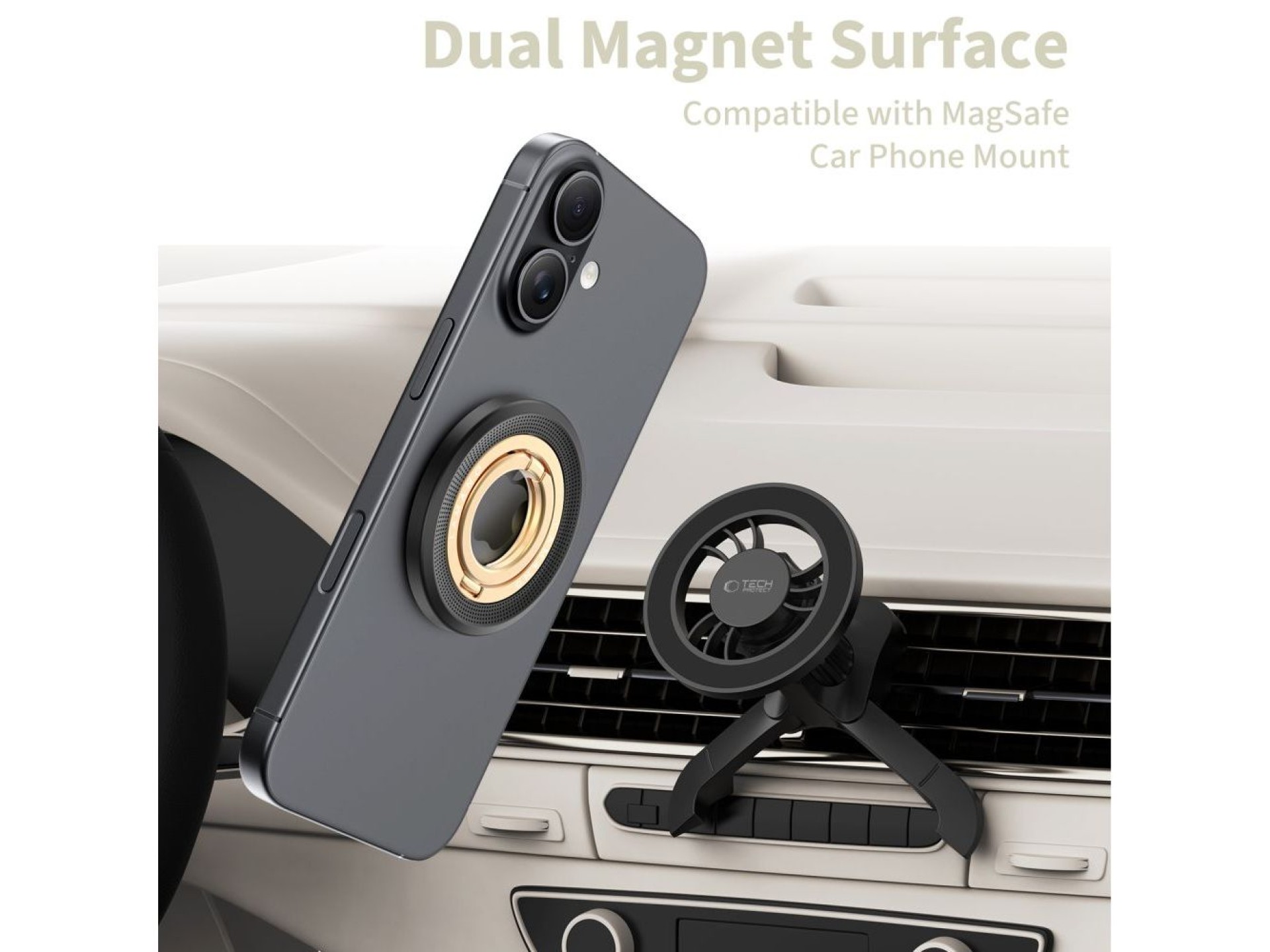 Soporte magnético para teléfono Tech-Protect MMR700 Lamano MagSafe - Negro y dorado