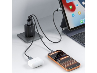 Tech-Protect NCA65W-GAN 3-Port 65W Wall Charger - Black Tech-Protect NCA65W-GAN 3-Port 65W Wall Charger - Black