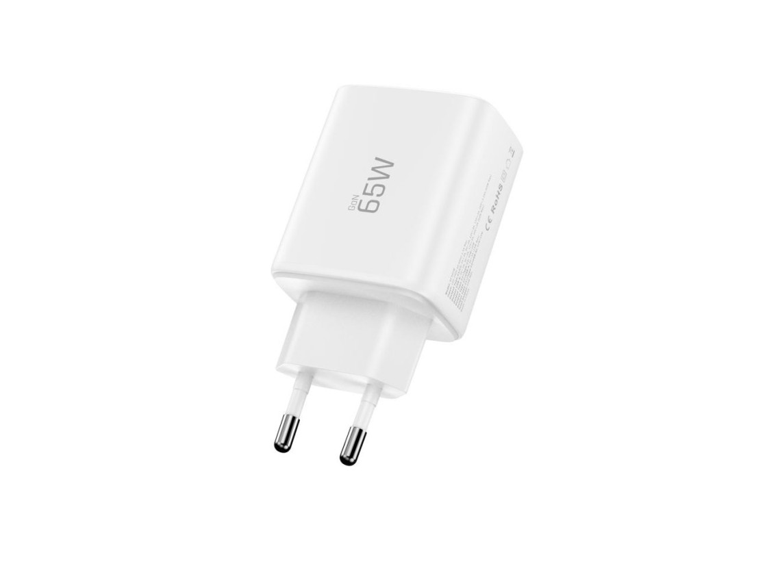 Carregador de parede Tech-Protect NCA65W-GAN de 3 portas e 65 W - Branco