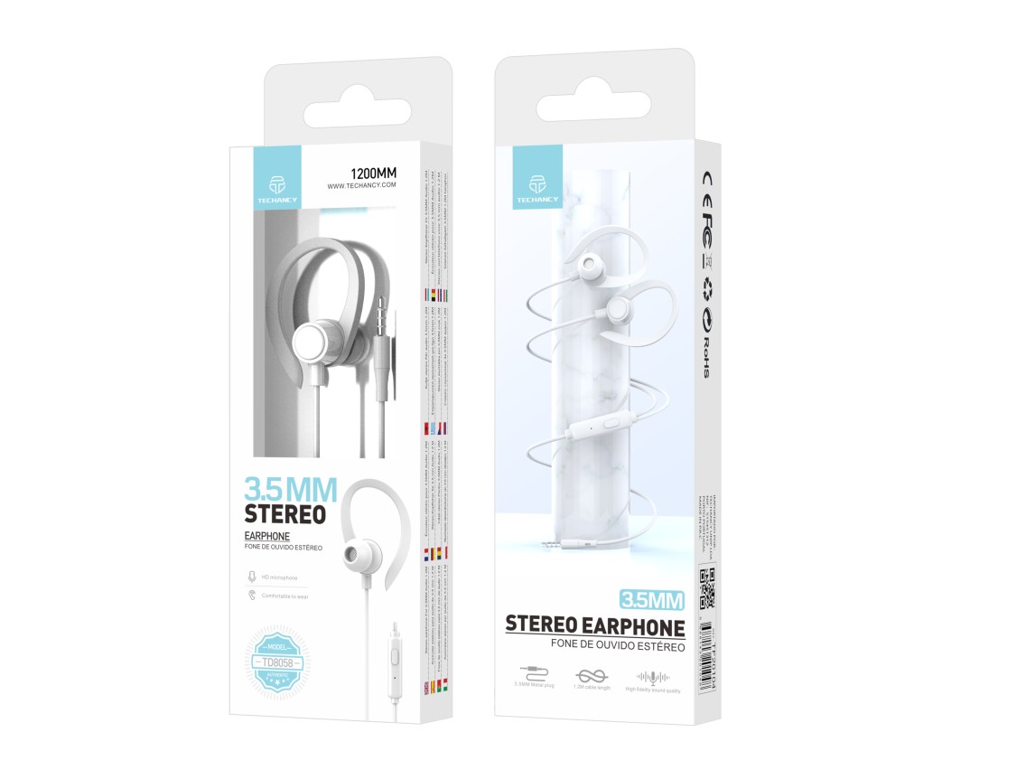 Techancy Auriculares stereo 3.5MM TD8058 cabo 1.2M com microfone confortavel som alta fidelidade Bra