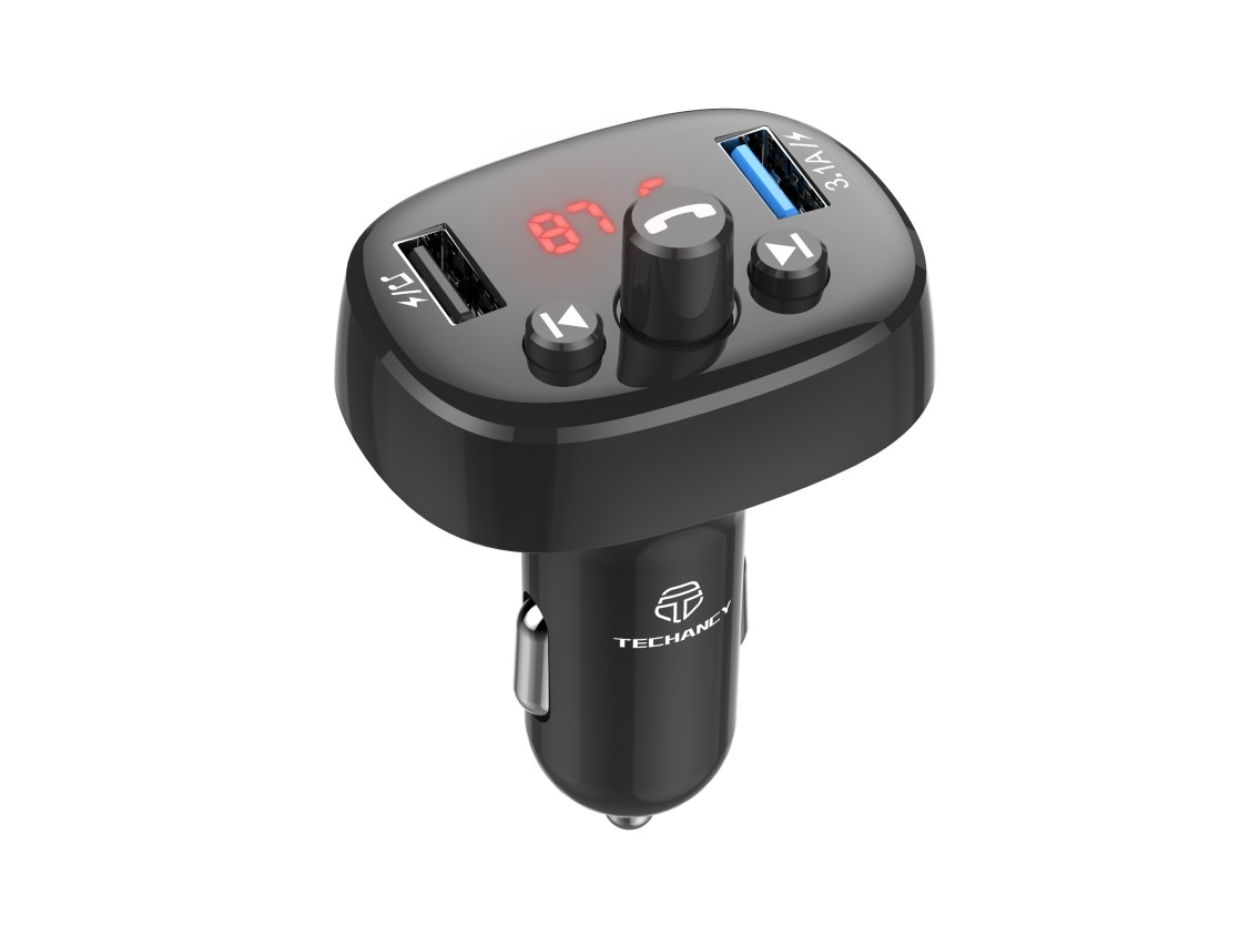 Techancy FM Car Transmitter Black TE0864, ??3.1a, 2 USB Ports, MP3 Player, Compatible with 12v-24v V