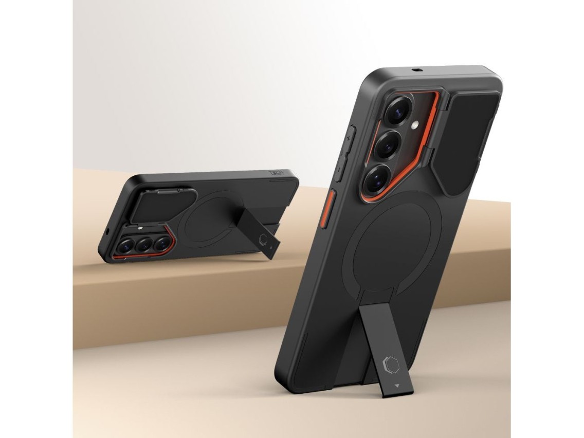 Tech-Protect Kevlar Aura MagSafe Case for Samsung Galaxy S26 - Black and Orange