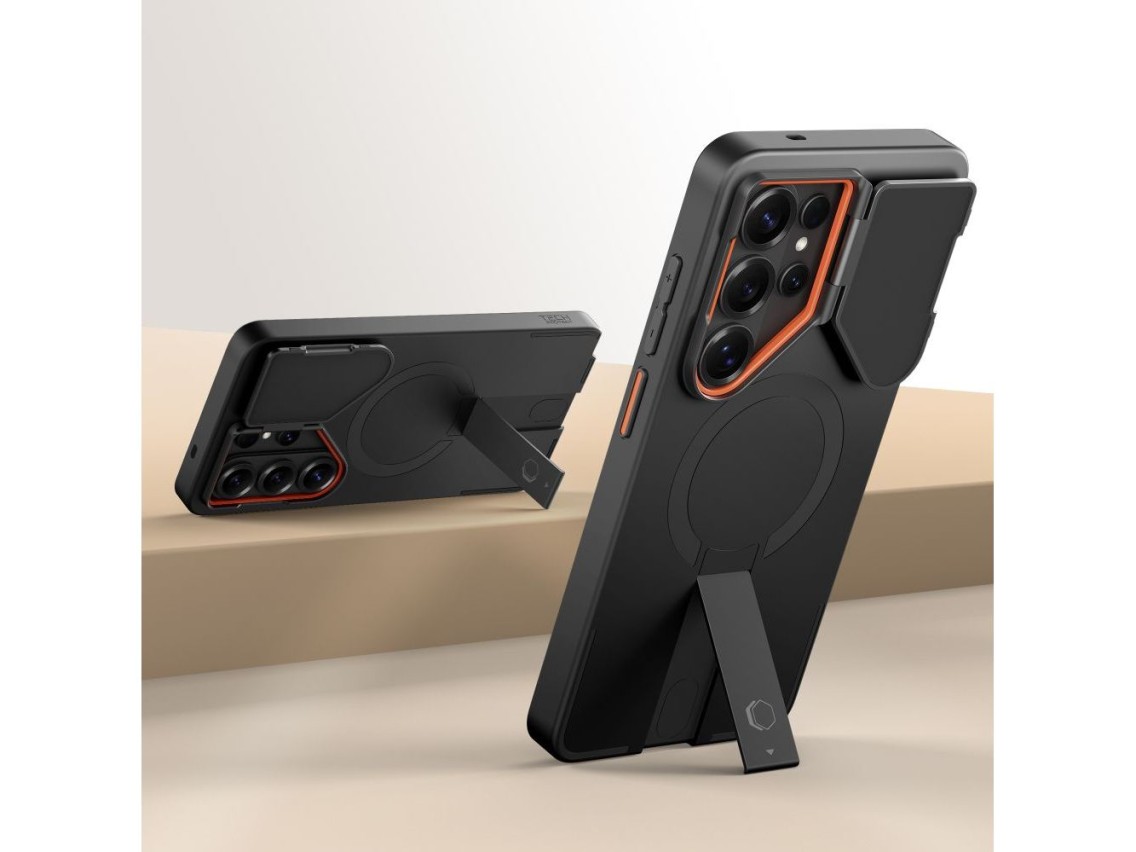 Funda Tech-Protect Kevlar Aura MagSafe para Samsung Galaxy S26 Ultra - Negra y naranja