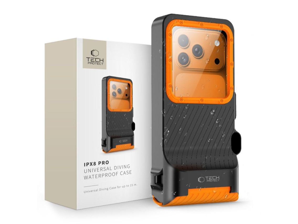 Capa para celular Tech-Protect IPX8 Pro à prova d'água - Laranja e preta