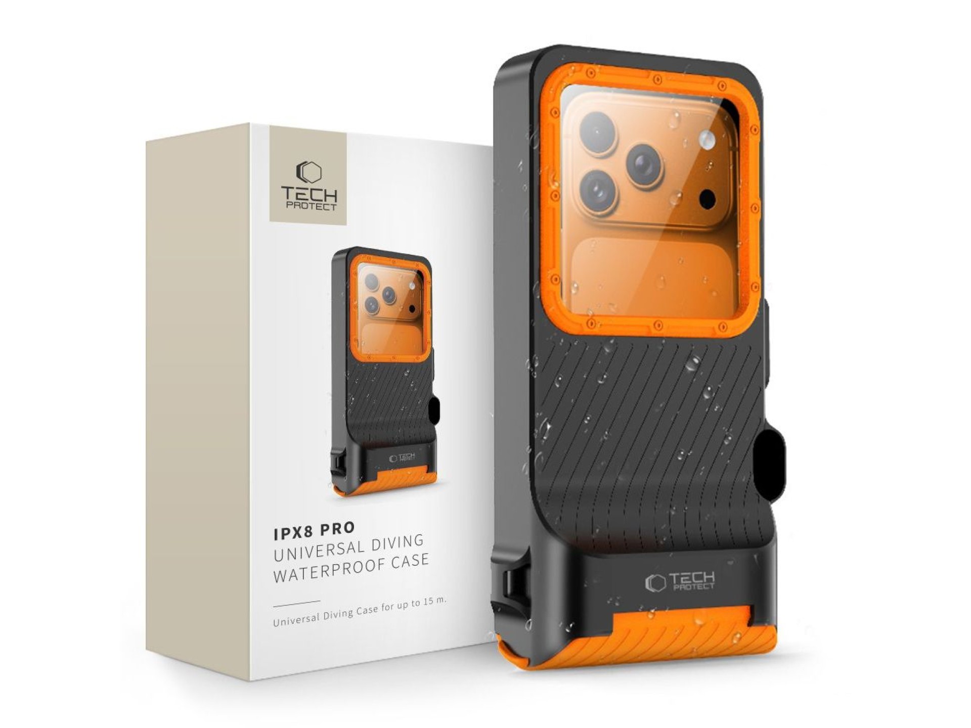 Capa para celular Tech-Protect IPX8 Pro à prova d'água - Laranja e preta