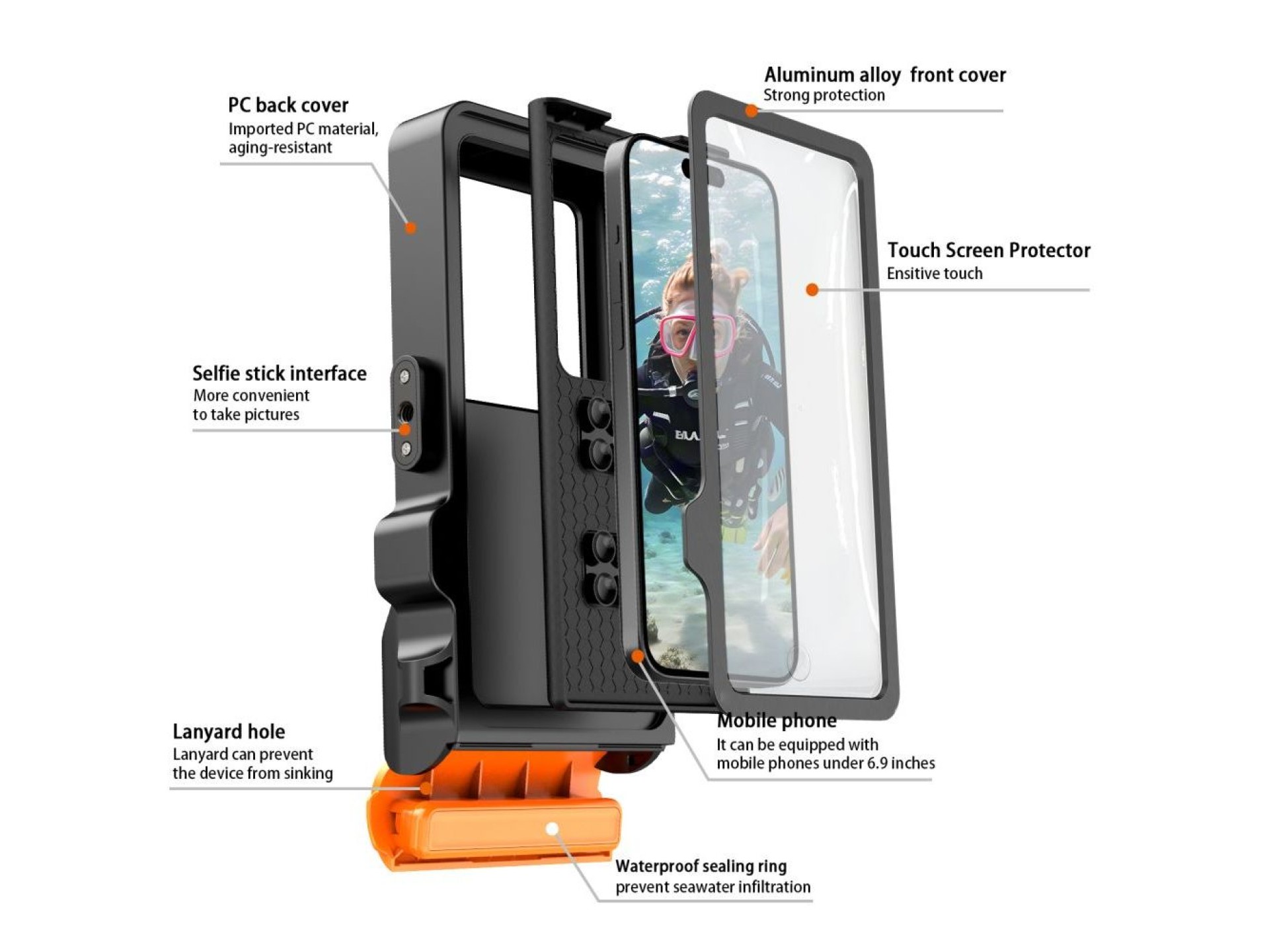 Capa para celular Tech-Protect IPX8 Pro à prova d'água - Laranja e preta