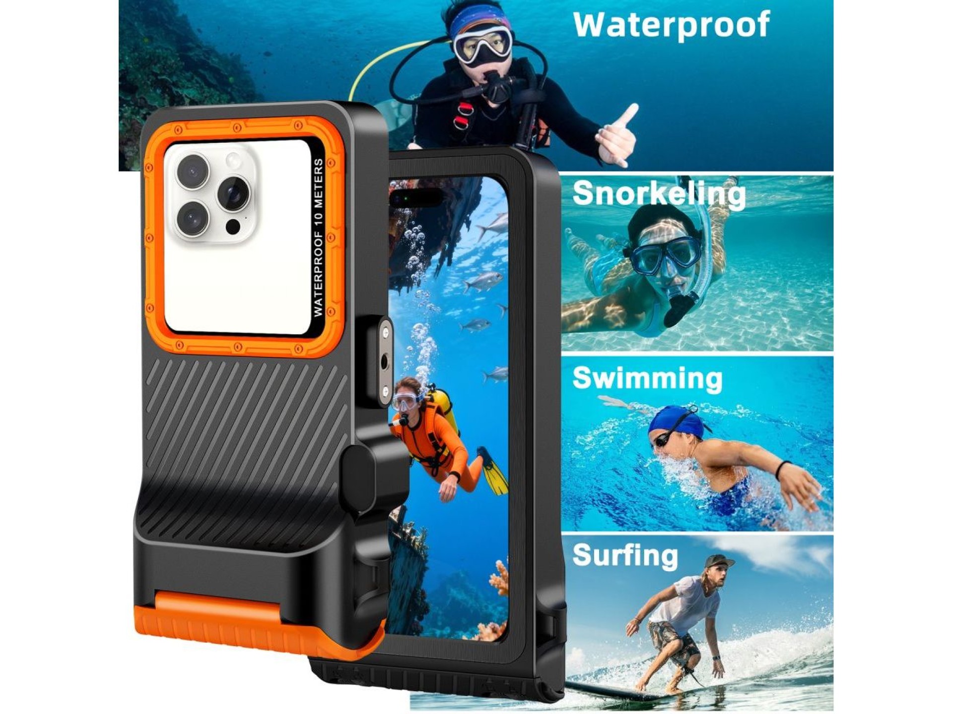 Capa para celular Tech-Protect IPX8 Pro à prova d'água - Laranja e preta