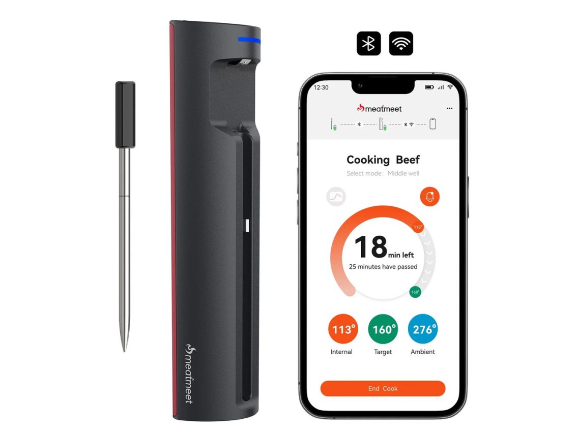 Termómetro de cocina inteligente Meatmeet Pro con aplicación Bluetooth, para parrilla, horno y ahuma