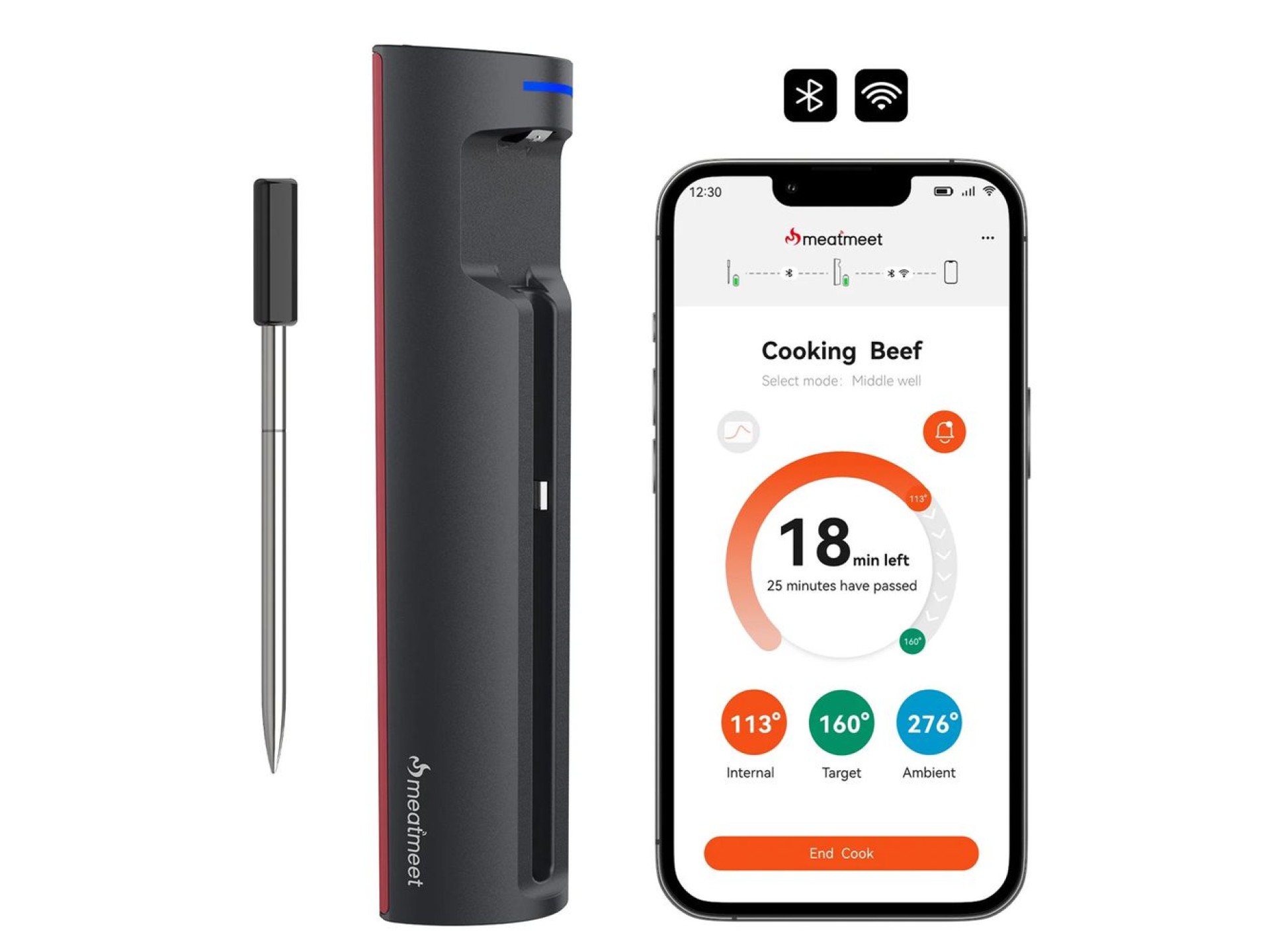Termómetro de cocina inteligente Meatmeet Pro con aplicación Bluetooth, para parrilla, horno y ahuma