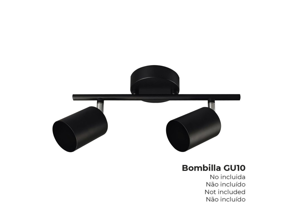Foco de 2 elementos gu10 50 w (lâmpada não incluída) cor preta 30 x 9 x 17 cm