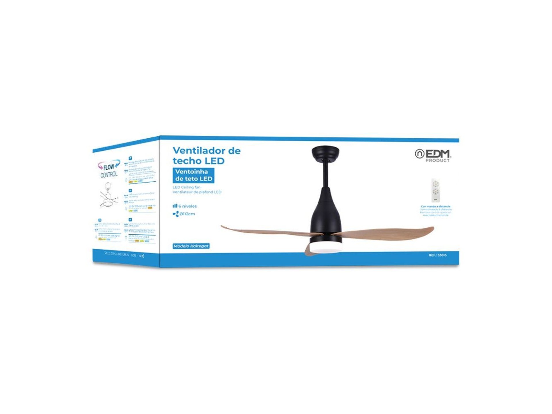 Ceiling led fan 112cm led 112cm dc 15w + lamp 18w 2.190lm 3.000k- 4000k-5.000k, 3cct, 45db mod.katte