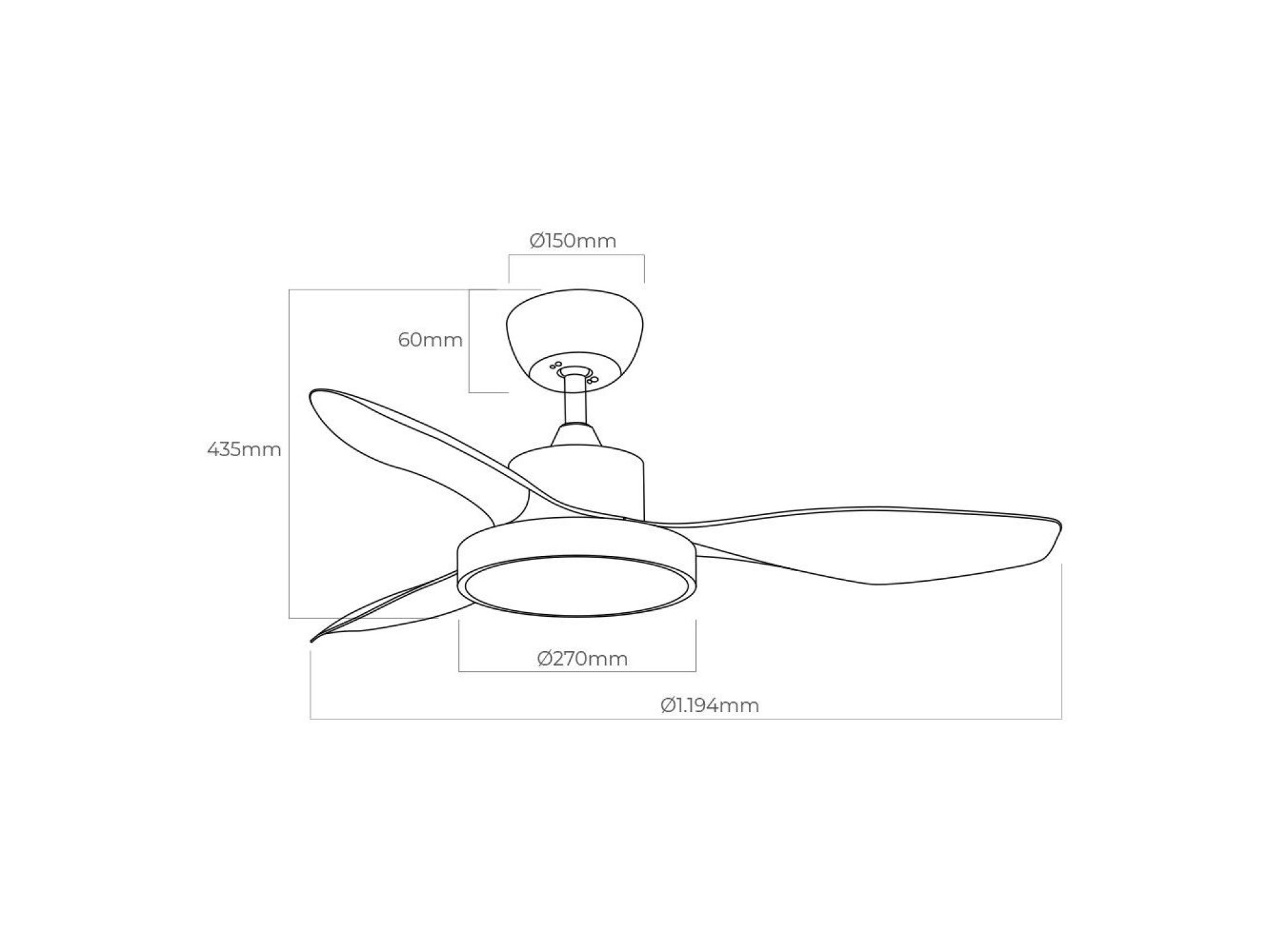 Ceiling fan led 120cm dc 38w + luz 22w 2.160lm 3.000k - 4.000k - 5.000k mod. ártico edm