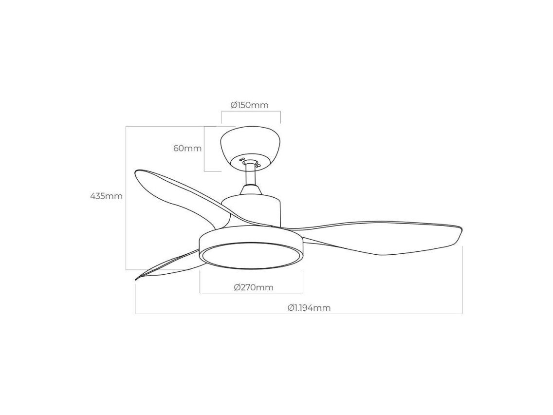 Ceiling fan led 120cm dc 38w + luz 22w 2.160lm 3.000k - 4.000k - 5.000k mod. ártico edm