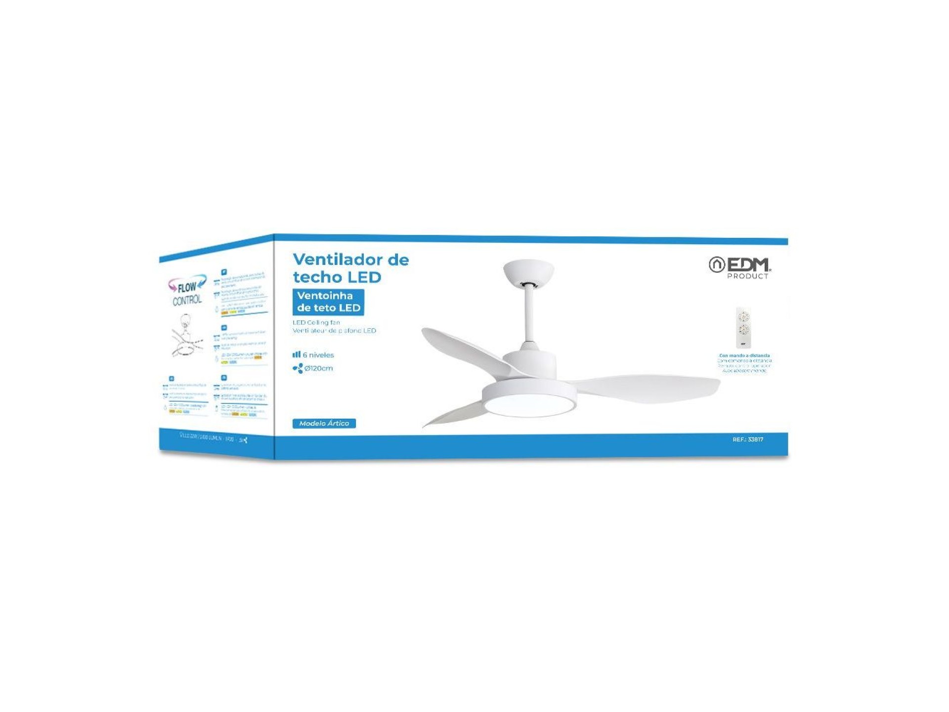 Ceiling fan led 120cm dc 38w + luz 22w 2.160lm 3.000k - 4.000k - 5.000k mod. ártico edm