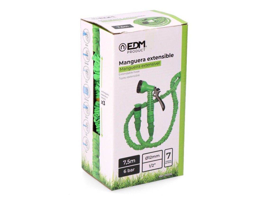 Extensible hose ø12 mm, ½ in, 7,5 m
