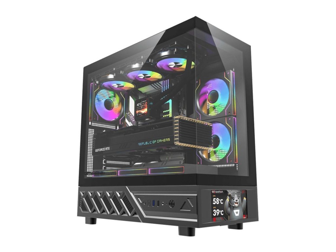 DarkFlash DS950V computer case with display (black) + 6 fans