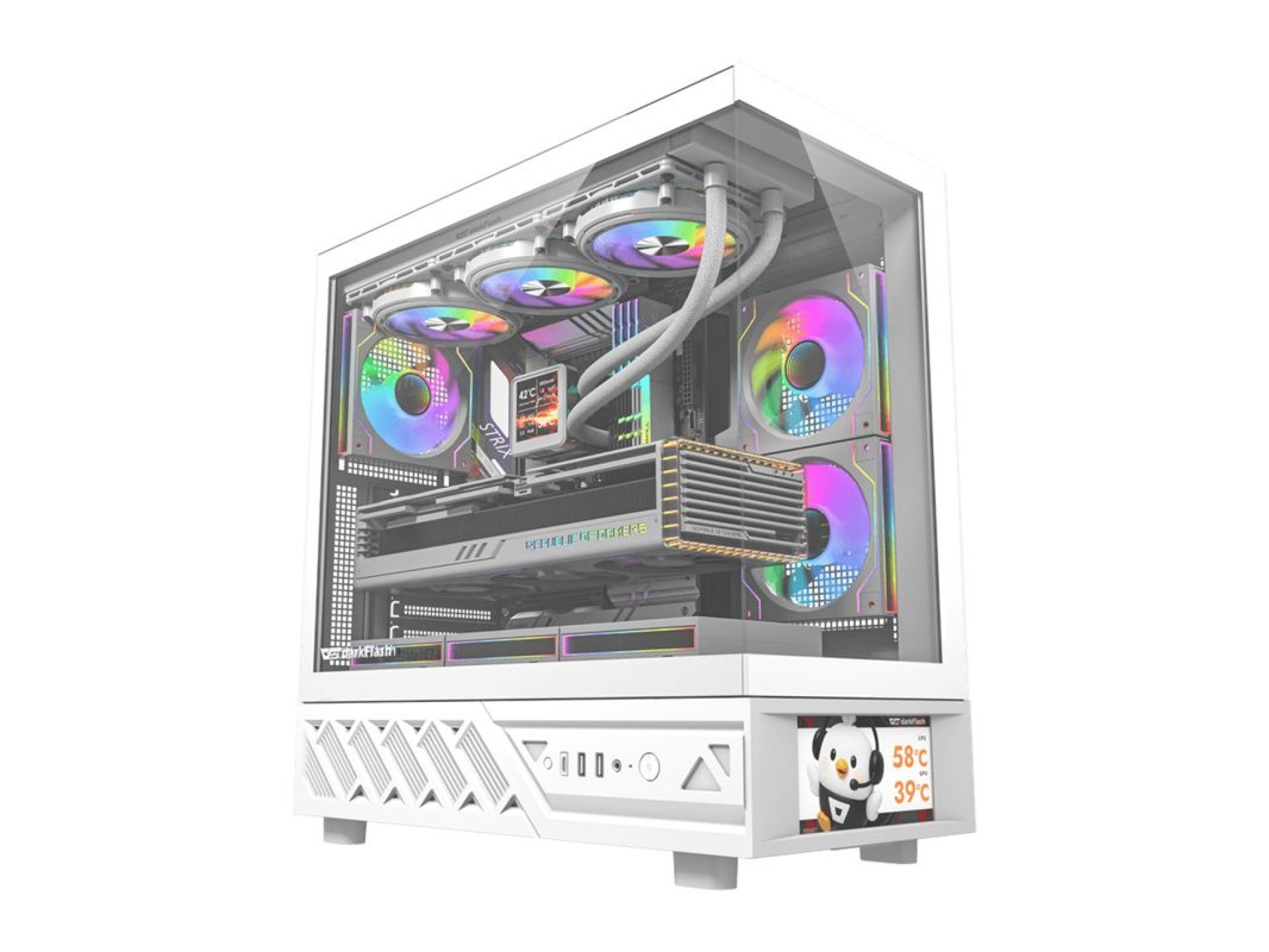DarkFlash DS950V computer case with display (white) + 6 fans
