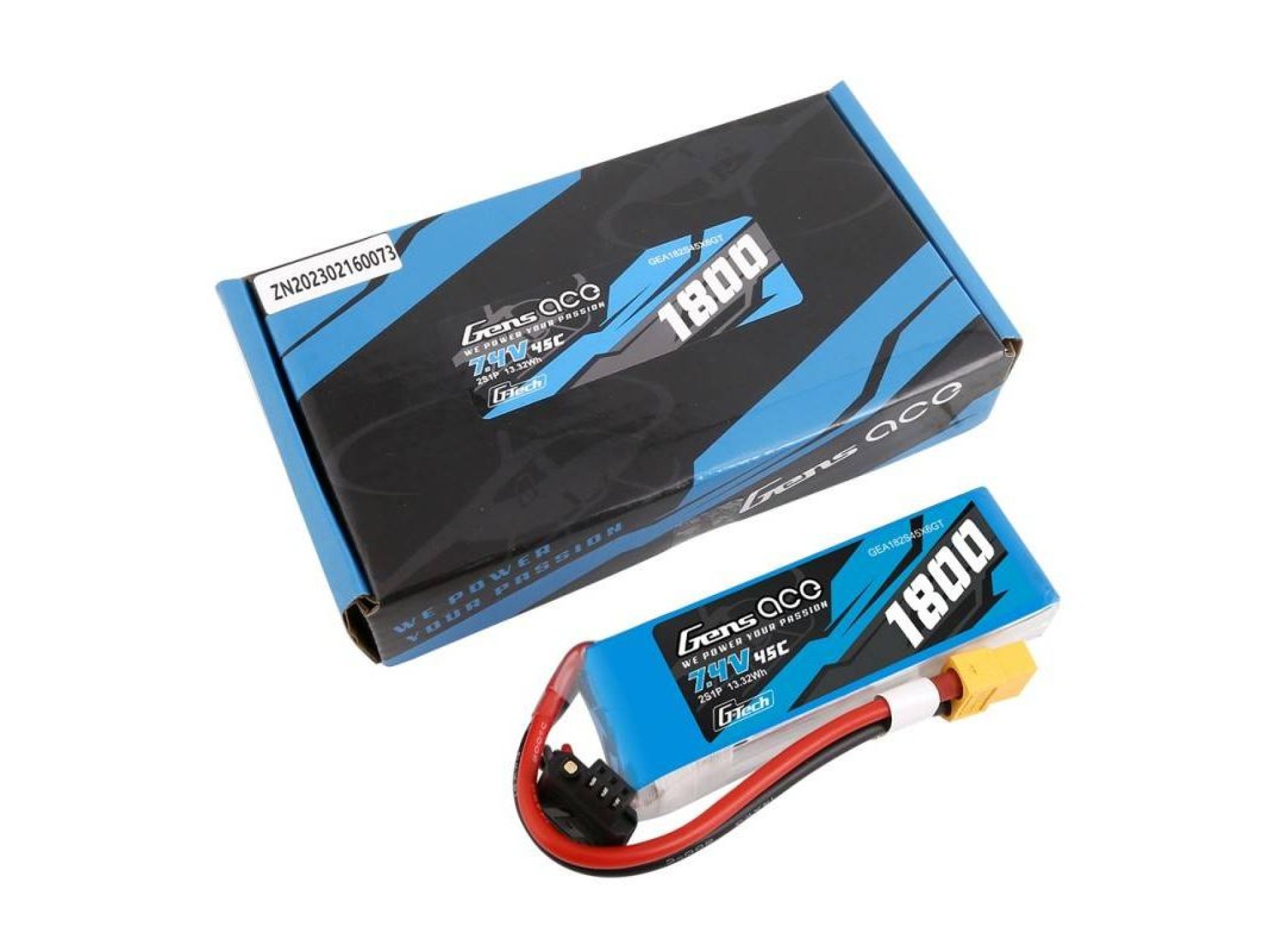 GensAce G-Tech LiPo 1800mAh 7.4V 45C 2S1P XT60 Battery