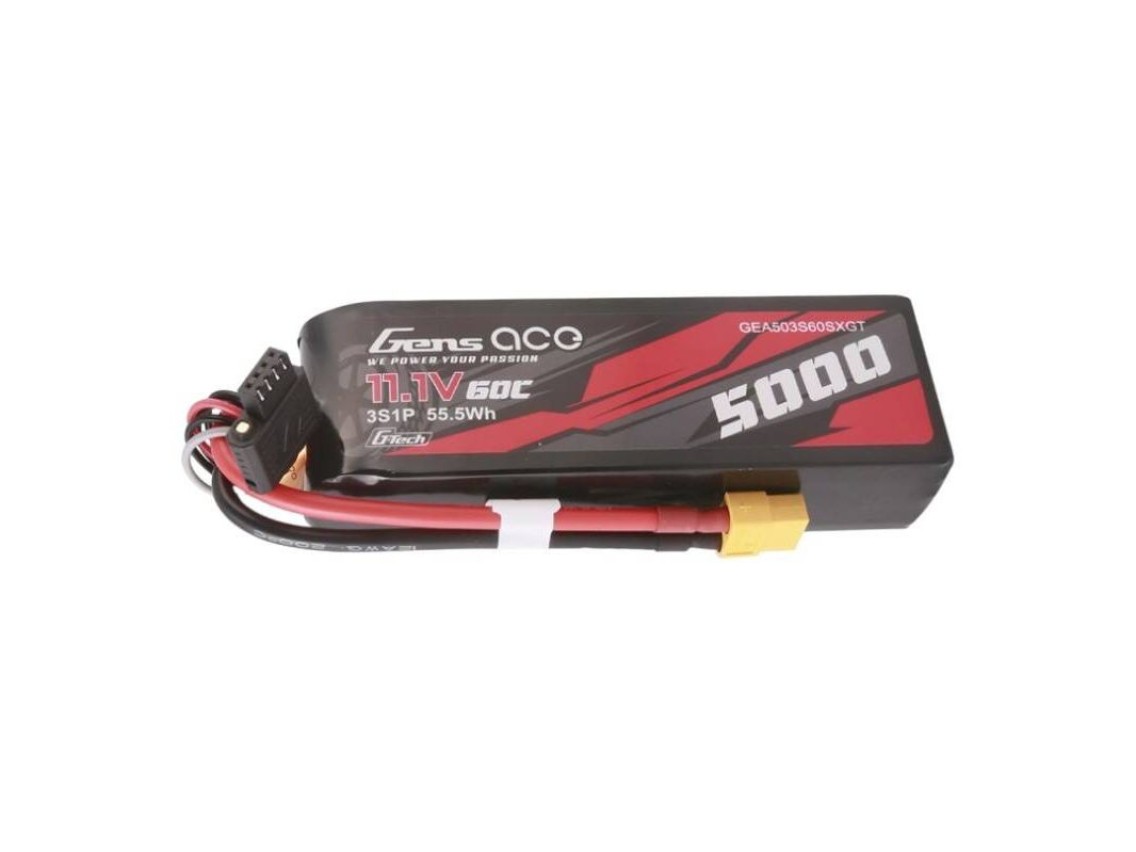 Bateria LiPo Gens ace G-Tech 5000mAh 11.1V 60C 3S1P de tamanho curto com conector XT60