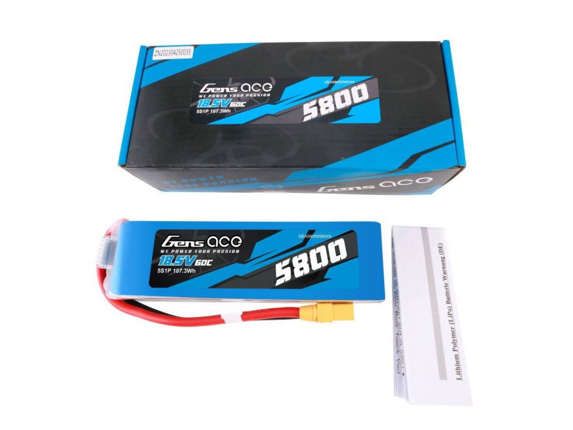 Gens ace 5800mAh 60C 18.5V 5S1P Lipo Battery Pack with XT90 plug