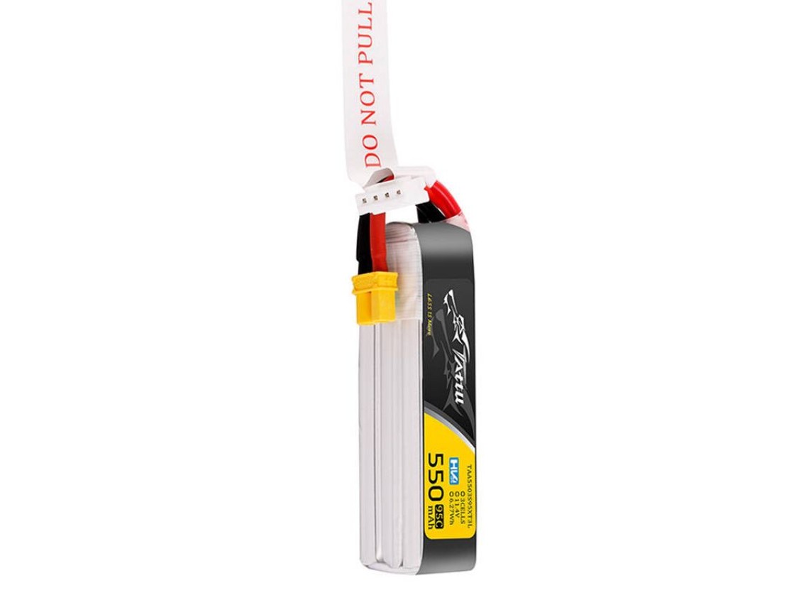 Tattu 3s 550mAh 95C 11.4V HV Lipo Battery with XT30 Plug Long-Pack Connector